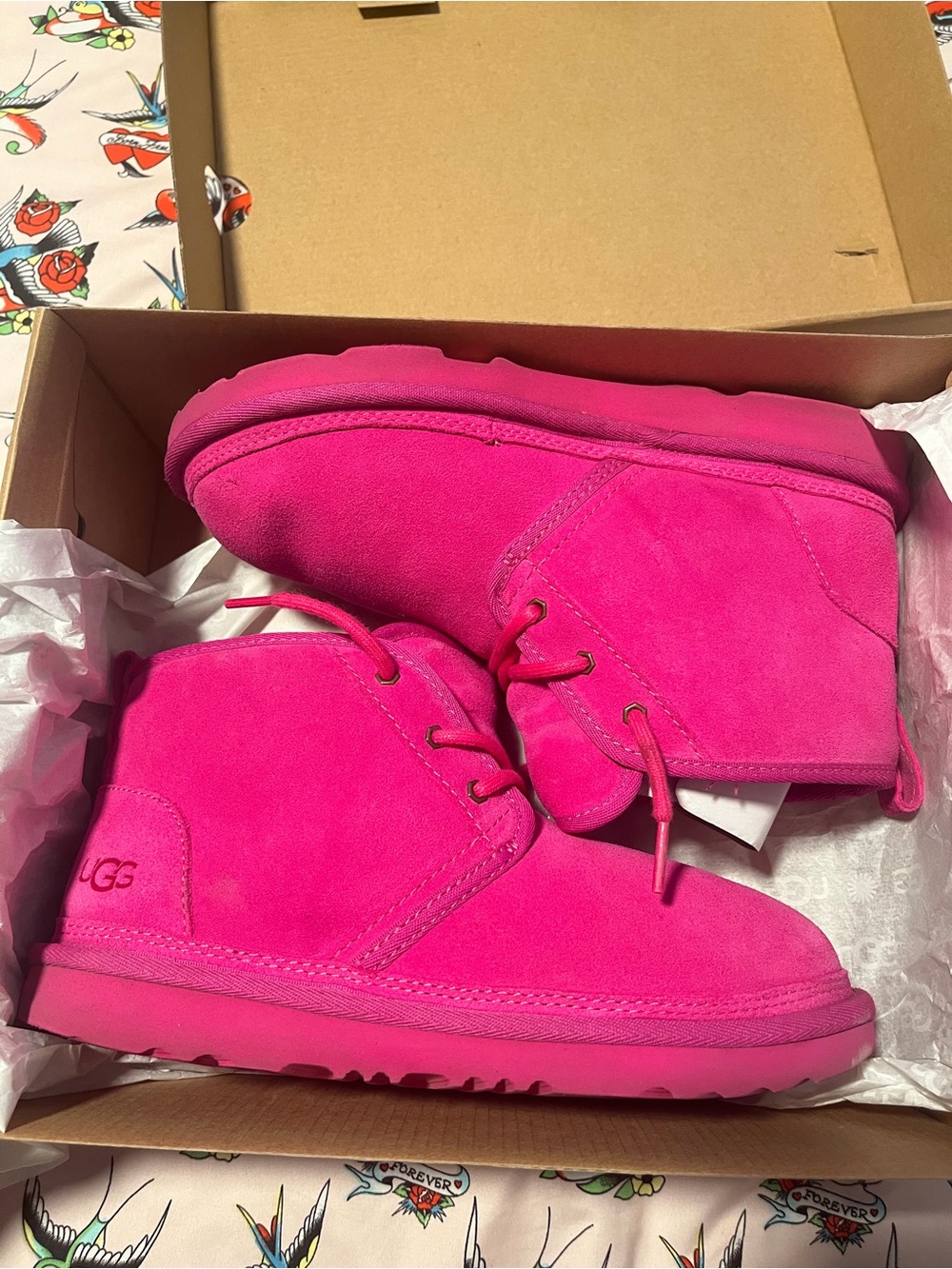 UGG Bright Pink Suede Lace-Up Ankle Boots